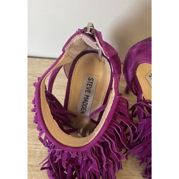 Steve Madden Fringly Purple Suede Fringe Strappy Zip Stiletto Heel Size 7M - Picture 9 of 11